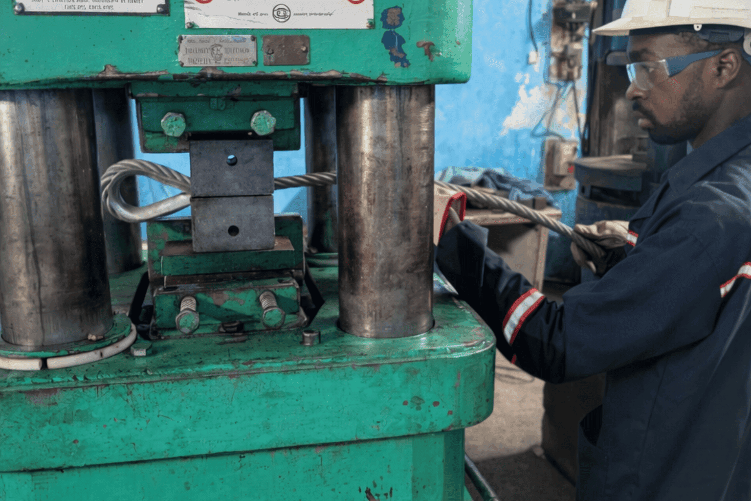 Steel wire rope and lifting components close-up showing durable metal material for lifting and rigging applications